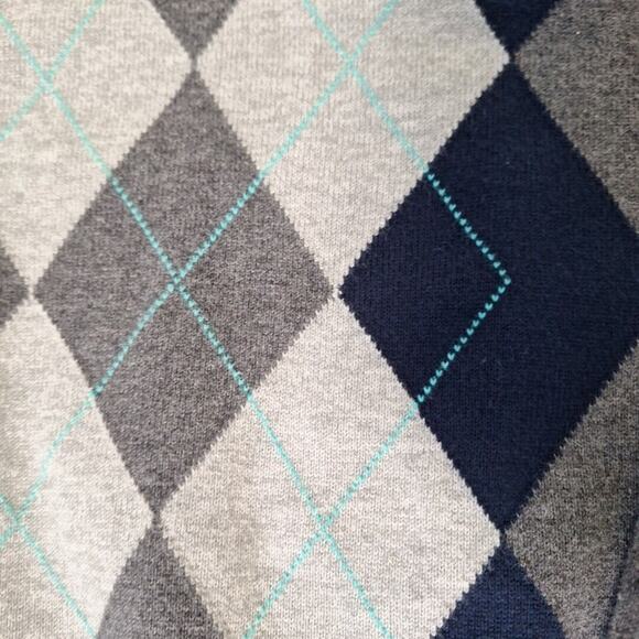 Tommy Hilfiger Preppy Gray Blue Argyle V Neck Sweater Women Size Small Cotton - Picture 6 of 7